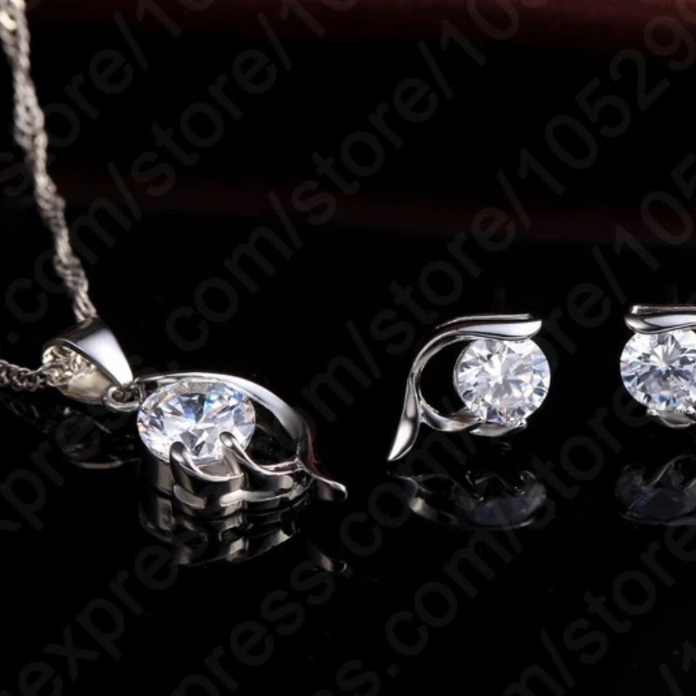 Stud 925 Sterling Silver Necklace With Earrings Set Spiral Luxury Gift - Picture 2 of 8